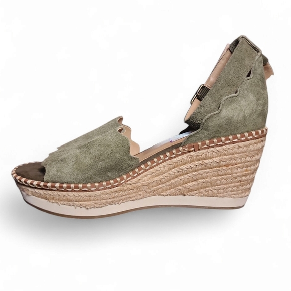 Crown Vintage Daffodil Espadrille Wedge Sandals Olive Green Suede Shoes size 8M - Picture 11 of 14